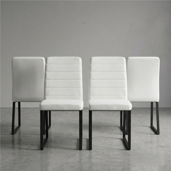 English Elm 4-Pack PU Leather Dining Office Chairs with Foam Cushion and Sturdy Iron Legs Black White W1512P561116