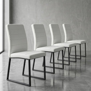 English Elm 4-Pack PU Leather Dining Office Chairs with Foam Cushion and Sturdy Iron Legs Black White W1512P561116