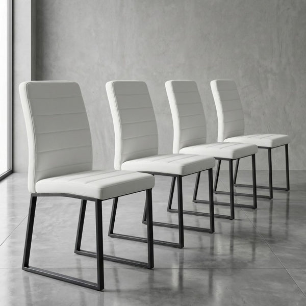 English Elm 4-Pack PU Leather Dining Office Chairs with Foam Cushion and Sturdy Iron Legs Black White W1512P561116