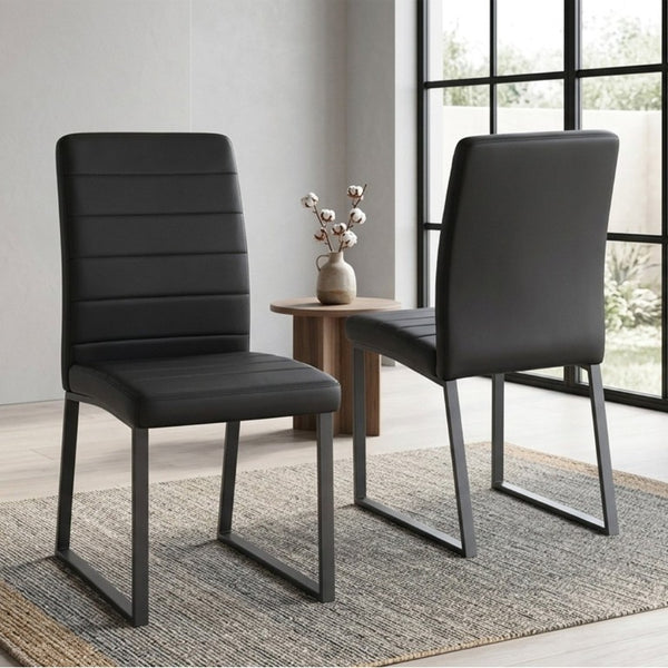 English Elm 2-Pack PU Leather Dining Office Chairs with Thick Foam Cushion and Iron Legs Black W1512P561117