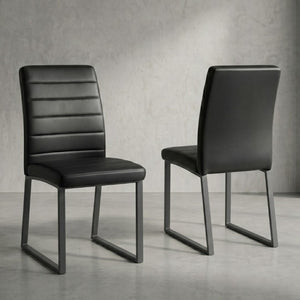 English Elm 2-Pack PU Leather Dining Office Chairs with Thick Foam Cushion and Iron Legs Black W1512P561117