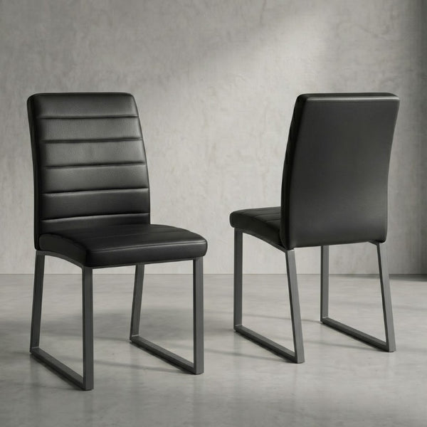 English Elm 2-Pack PU Leather Dining Office Chairs with Thick Foam Cushion and Iron Legs Black W1512P561117