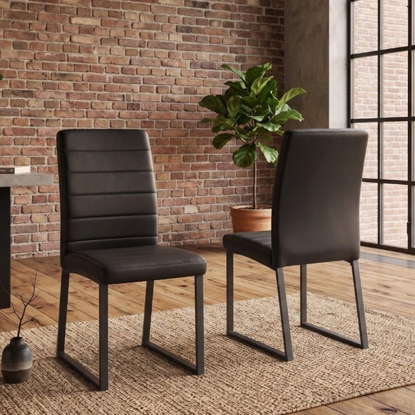 English Elm 2-Pack PU Leather Dining Office Chairs with Thick Foam Cushion and Iron Legs Black W1512P561117