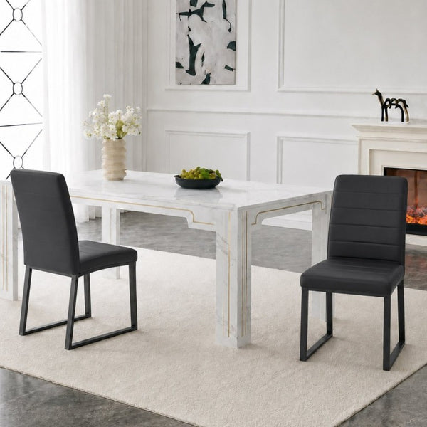 English Elm 2-Pack PU Leather Dining Office Chairs with Thick Foam Cushion and Iron Legs Black W1512P561117