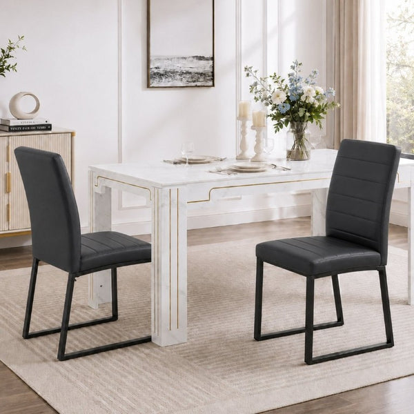 English Elm 2-Pack PU Leather Dining Office Chairs with Thick Foam Cushion and Iron Legs Black W1512P561117