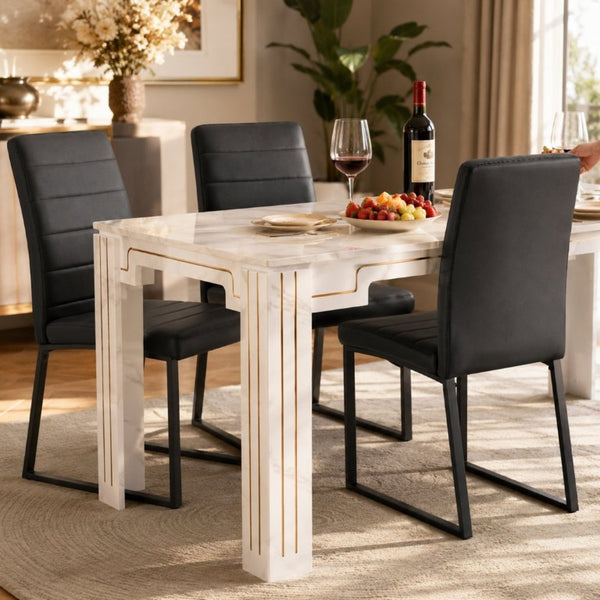 English Elm 2-Pack PU Leather Dining Office Chairs with Thick Foam Cushion and Iron Legs Black W1512P561117