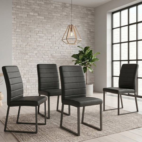 English Elm 4-Pack PU Leather Dining Office Chairs with Foam Cushion and Sturdy Iron Legs Black W1512P561118