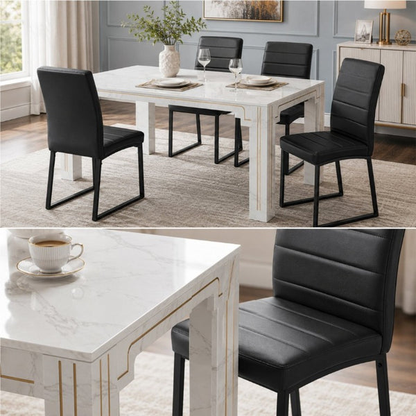 English Elm 4-Pack PU Leather Dining Office Chairs with Foam Cushion and Sturdy Iron Legs Black W1512P561118