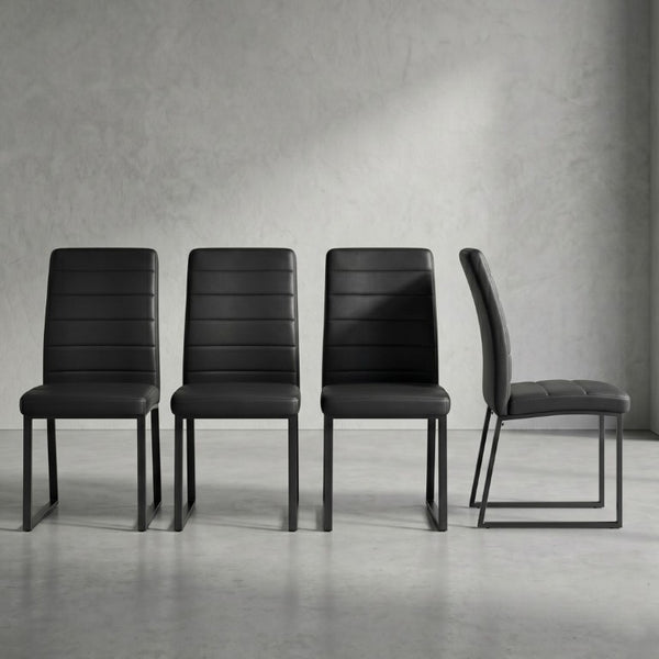 English Elm 4-Pack PU Leather Dining Office Chairs with Foam Cushion and Sturdy Iron Legs Black W1512P561118