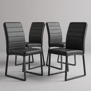 English Elm 4-Pack PU Leather Dining Office Chairs with Foam Cushion and Sturdy Iron Legs Black W1512P561118