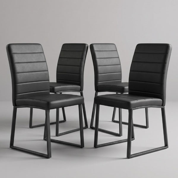 English Elm 4-Pack PU Leather Dining Office Chairs with Foam Cushion and Sturdy Iron Legs Black W1512P561118