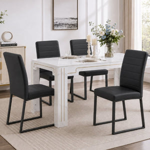 English Elm 4-Pack PU Leather Dining Office Chairs with Foam Cushion and Sturdy Iron Legs Black W1512P561118