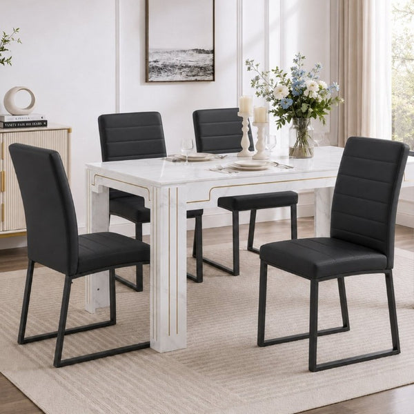 English Elm 4-Pack PU Leather Dining Office Chairs with Foam Cushion and Sturdy Iron Legs Black W1512P561118