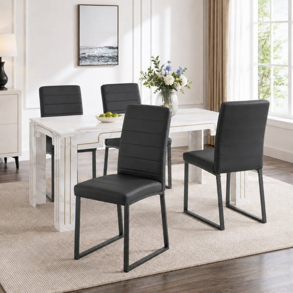 English Elm 4-Pack PU Leather Dining Office Chairs with Foam Cushion and Sturdy Iron Legs Black W1512P561118