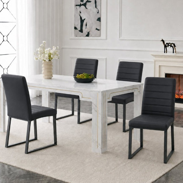 English Elm 4-Pack PU Leather Dining Office Chairs with Foam Cushion and Sturdy Iron Legs Black W1512P561118
