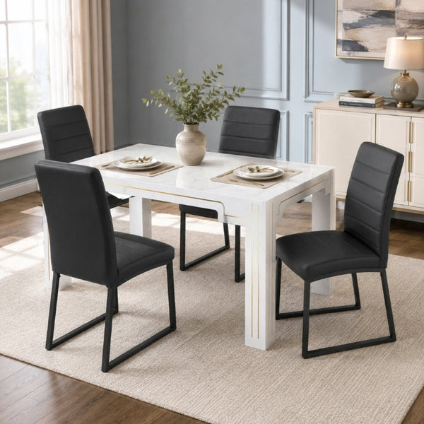 English Elm 4-Pack PU Leather Dining Office Chairs with Foam Cushion and Sturdy Iron Legs Black W1512P561118