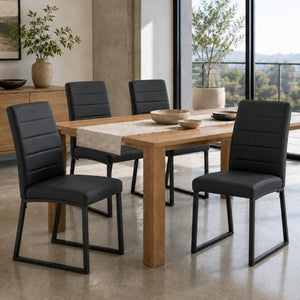 English Elm 4-Pack PU Leather Dining Office Chairs with Foam Cushion and Sturdy Iron Legs Black W1512P561118