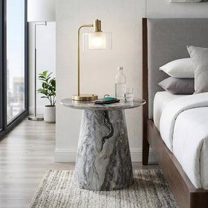 English Elm Grey Wood Grain Round MDF Accent Table Compact Side Piece for Living Spaces W1512P561238