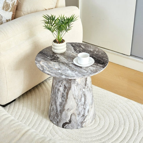 English Elm Grey Wood Grain Round MDF Accent Table Compact Side Piece for Living Spaces W1512P561238