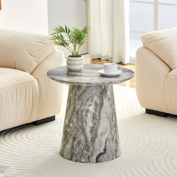 English Elm Grey Wood Grain Round MDF Accent Table Compact Side Piece for Living Spaces W1512P561238