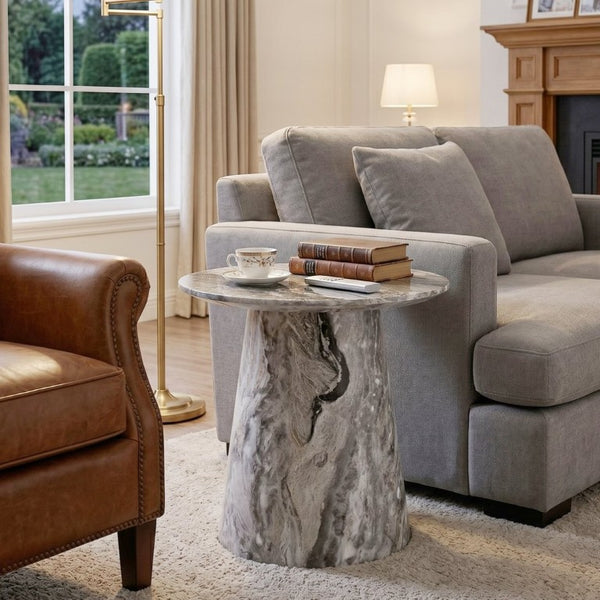 English Elm Grey Wood Grain Round MDF Accent Table Compact Side Piece for Living Spaces W1512P561238