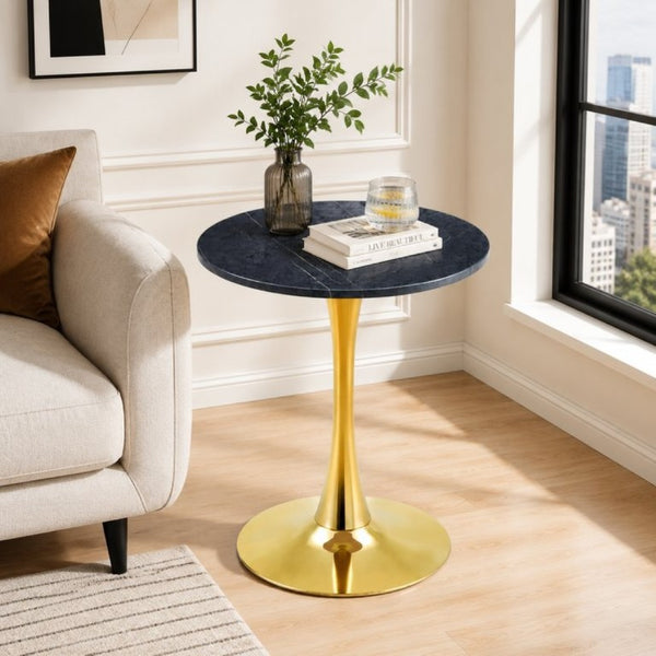 English Elm Round Faux Marble Tulip Bistro Table Mid Century Pedestal Base for Compact Dining W1512P561392