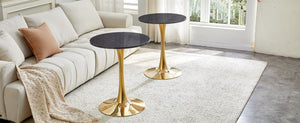 English Elm Round Faux Marble Tulip Bistro Table Mid Century Pedestal Base for Compact Dining W1512P561392