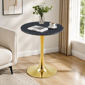 English Elm Round Faux Marble Tulip Bistro Table Mid Century Pedestal Base for Compact Dining W1512P561392