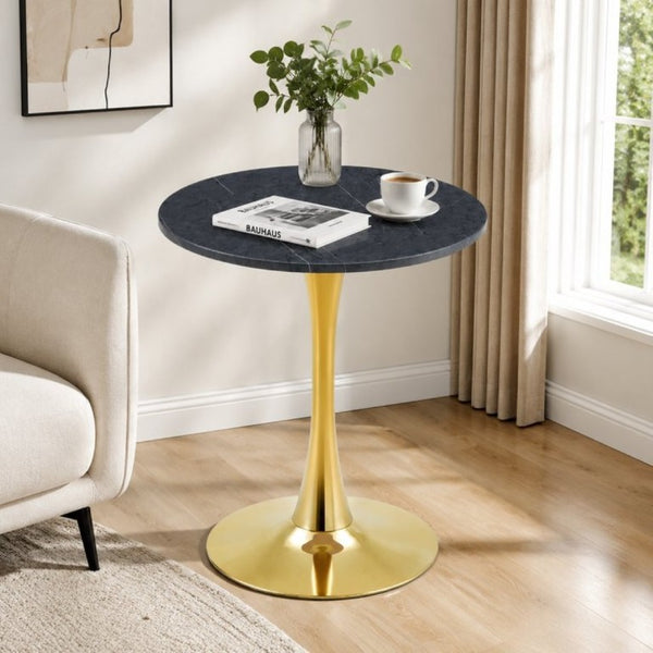 English Elm Round Faux Marble Tulip Bistro Table Mid Century Pedestal Base for Compact Dining W1512P561392