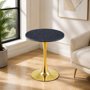 English Elm Round Faux Marble Tulip Bistro Table Mid Century Pedestal Base for Compact Dining W1512P561392