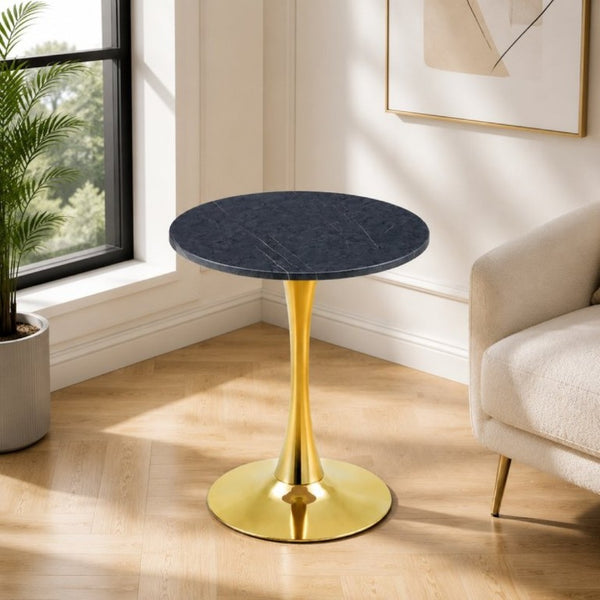 English Elm Round Faux Marble Tulip Bistro Table Mid Century Pedestal Base for Compact Dining W1512P561392