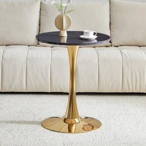English Elm Round Faux Marble Tulip Bistro Table Mid Century Pedestal Base for Compact Dining W1512P561392