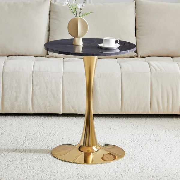 English Elm Round Faux Marble Tulip Bistro Table Mid Century Pedestal Base for Compact Dining W1512P561392