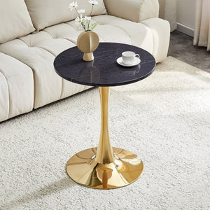 English Elm Round Faux Marble Tulip Bistro Table Mid Century Pedestal Base for Compact Dining W1512P561392