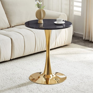 English Elm Round Faux Marble Tulip Bistro Table Mid Century Pedestal Base for Compact Dining W1512P561392