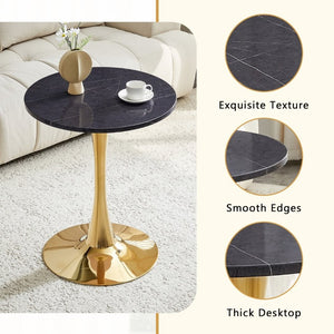 English Elm Round Faux Marble Tulip Bistro Table Mid Century Pedestal Base for Compact Dining W1512P561392