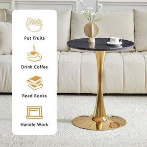 English Elm Round Faux Marble Tulip Bistro Table Mid Century Pedestal Base for Compact Dining W1512P561392