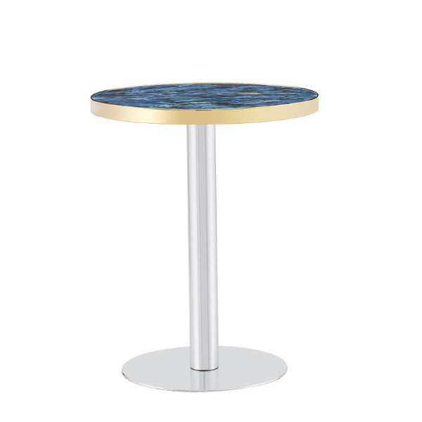 English Elm Using a Telescopic Round MDF Top and Black Metal Legs for Modern Dining Flexibility Blue+Gold/Silver 23.6 x 23.6 x 29 H W1512P588635