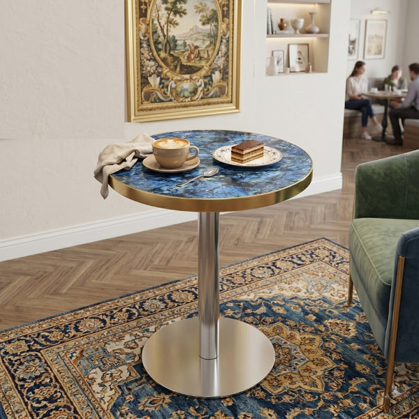 English Elm Using a Telescopic Round MDF Top and Black Metal Legs for Modern Dining Flexibility Blue+Gold/Silver 23.6 x 23.6 x 29 H W1512P588635