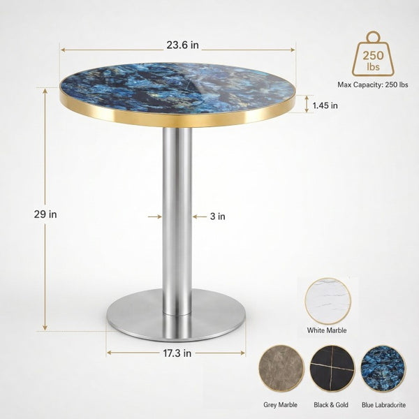 English Elm Using a Telescopic Round MDF Top and Black Metal Legs for Modern Dining Flexibility Blue+Gold/Silver 23.6 x 23.6 x 29 H W1512P588635