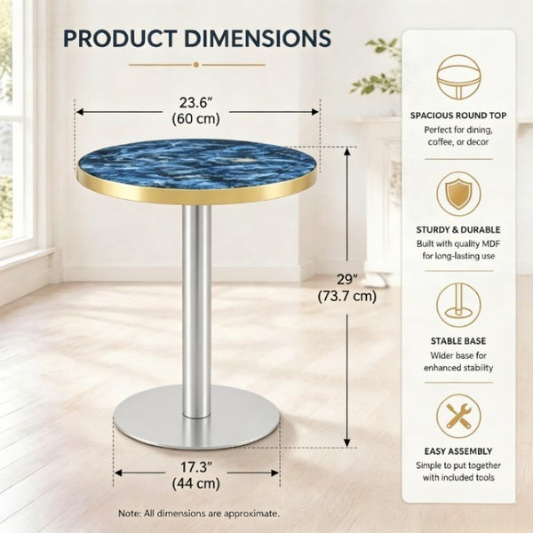 English Elm Using a Telescopic Round MDF Top and Black Metal Legs for Modern Dining Flexibility Blue+Gold/Silver 23.6 x 23.6 x 29 H W1512P588635