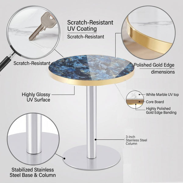 English Elm Using a Telescopic Round MDF Top and Black Metal Legs for Modern Dining Flexibility Blue+Gold/Silver 23.6 x 23.6 x 29 H W1512P588635