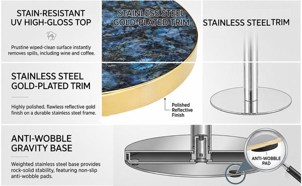 English Elm Using a Telescopic Round MDF Top and Black Metal Legs for Modern Dining Flexibility Blue+Gold/Silver 23.6 x 23.6 x 29 H W1512P588635