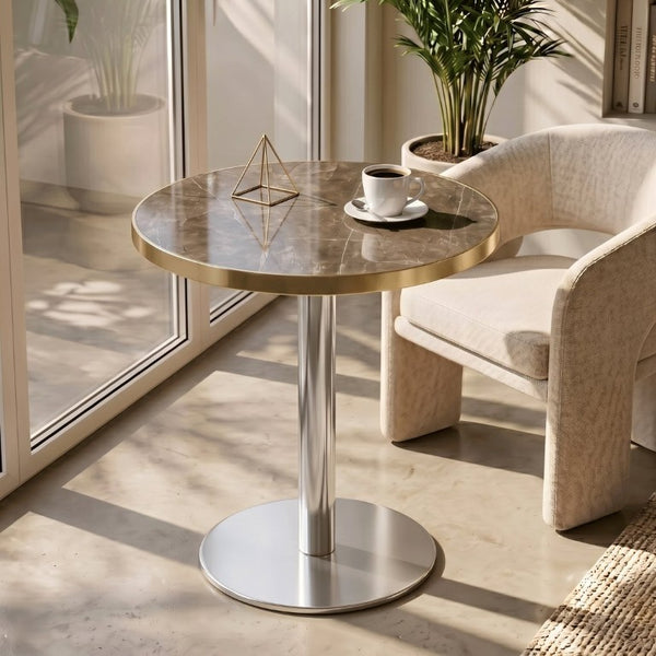 English Elm Modern Faux Marble Round Bistro Table Gold Trim Stainless Base Compact Cafe Style W1512P588642