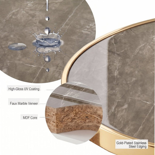 English Elm Modern Faux Marble Round Bistro Table Gold Trim Stainless Base Compact Cafe Style W1512P588642