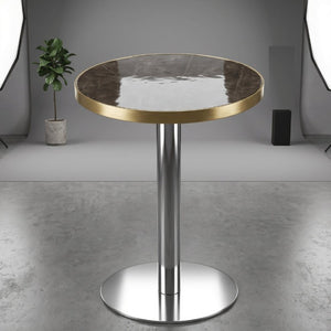 English Elm Modern Faux Marble Round Bistro Table Gold Trim Stainless Base Compact Cafe Style W1512P588642