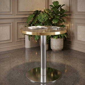 English Elm Modern Faux Marble Round Bistro Table Gold Trim Stainless Base Compact Cafe Style W1512P588642