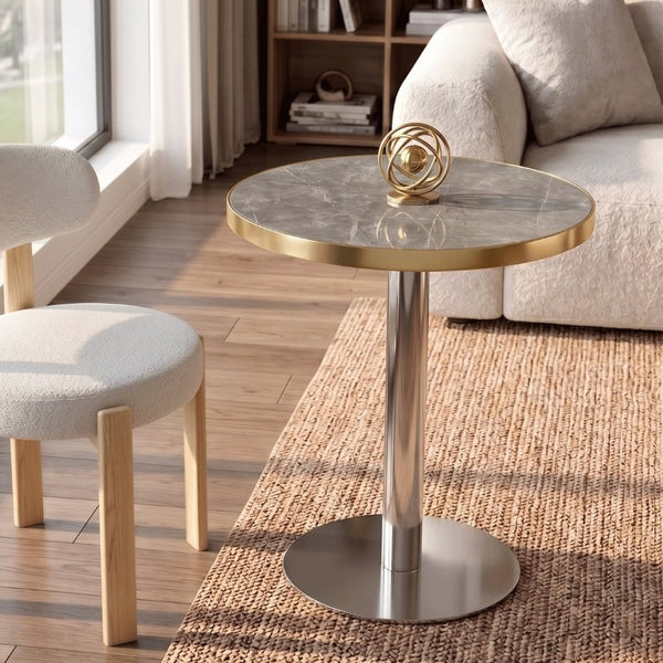 English Elm Modern Faux Marble Round Bistro Table Gold Trim Stainless Base Compact Cafe Style W1512P588642
