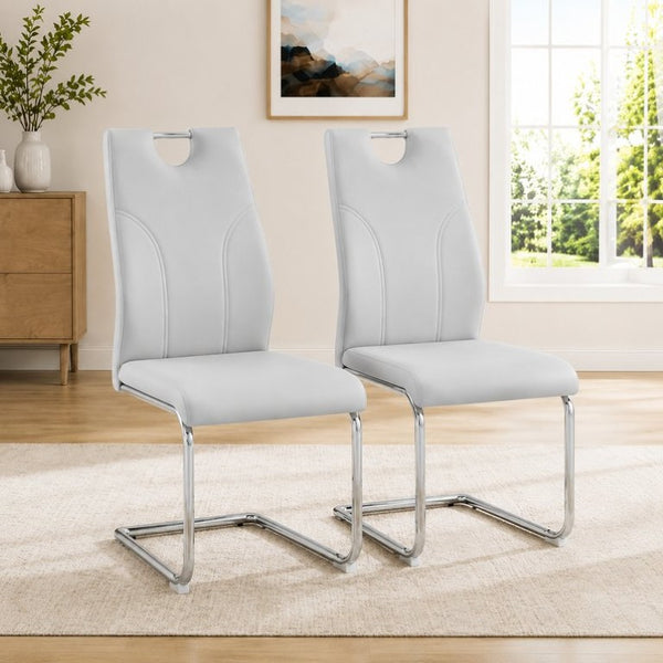 English Elm Modern Faux Leather Cantilever Dining Chairs with Chrome Base and Ergonomic High Back Grey W1512P588644