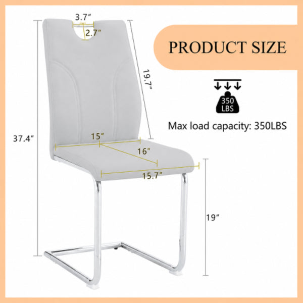 English Elm Modern Faux Leather Cantilever Dining Chairs with Chrome Base and Ergonomic High Back Grey W1512P588644